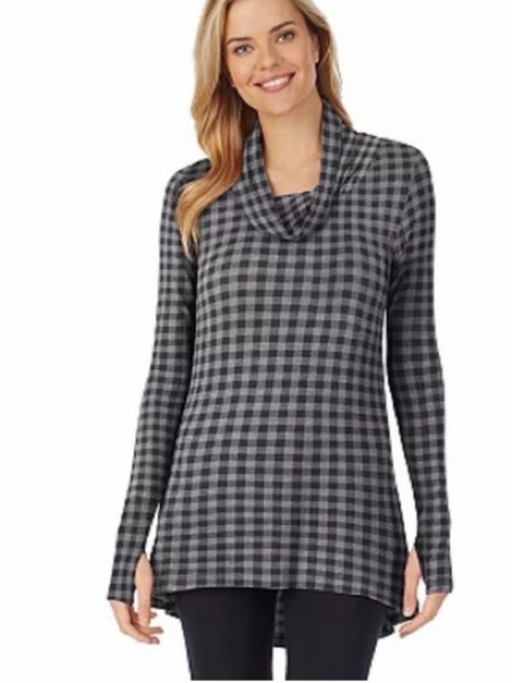 Cuddl Duds Buffalo Plaid Cowl Long Sleeve Tunic Top